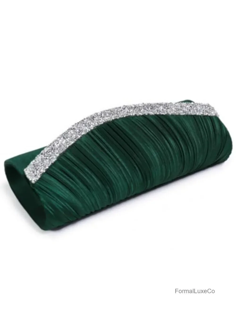 Satin Evening Clutch with Rhinestone Trim Detachable Chain Strap